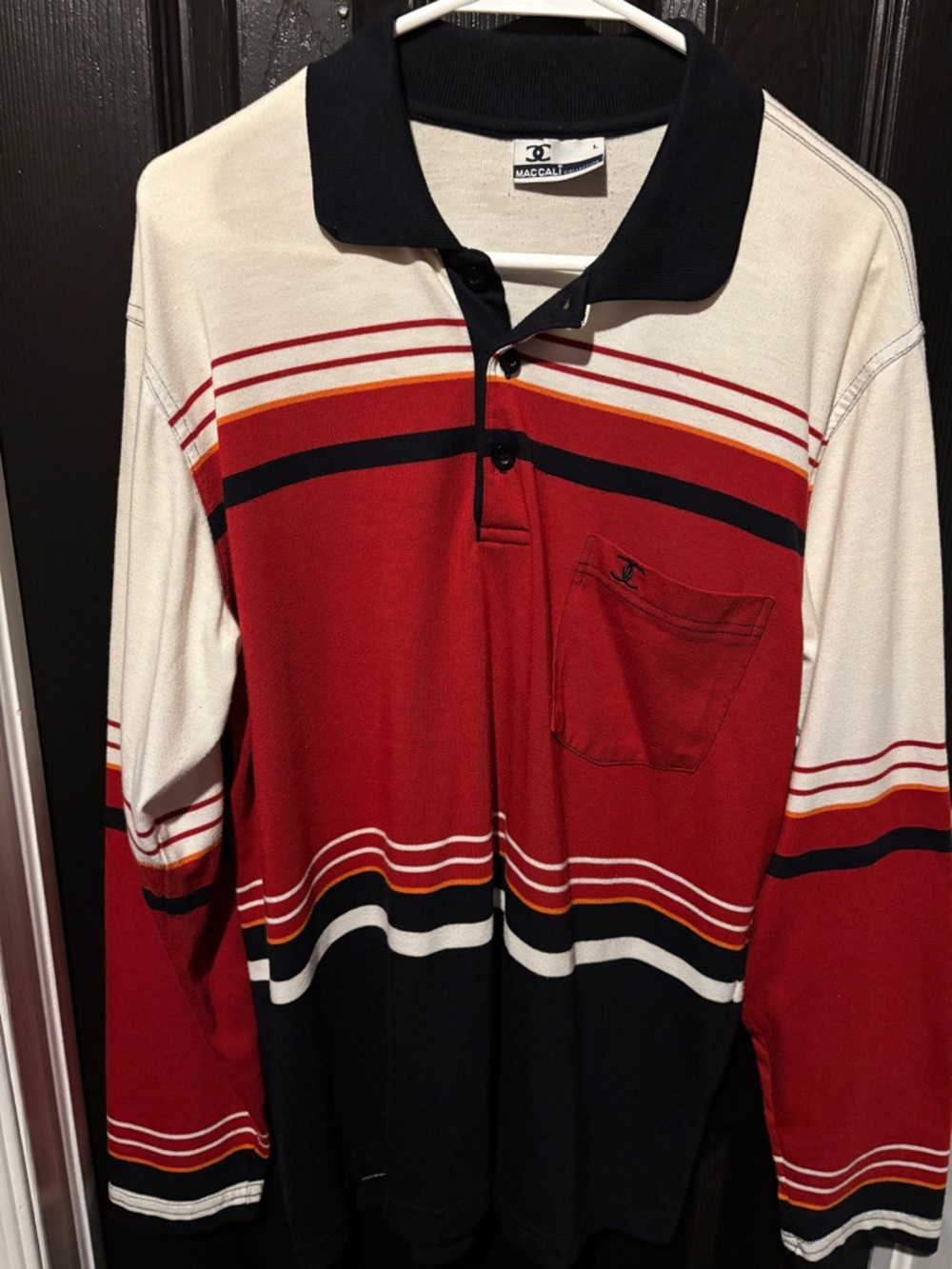 MACCAT Red and Black Striped Long-Sleeve Polo